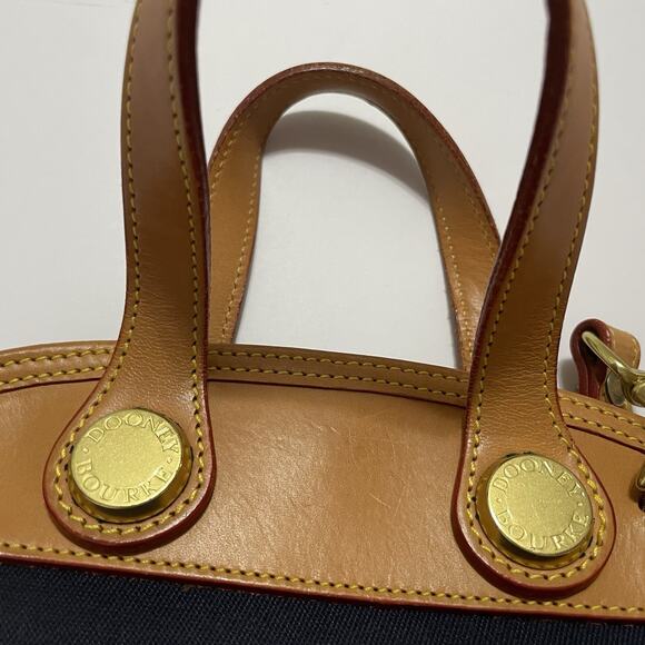 Vintage Dooney & Bourke Cabriolet Bag Navy Canvas Tan Leather Domed USA Satchel - Picture 3 of 16